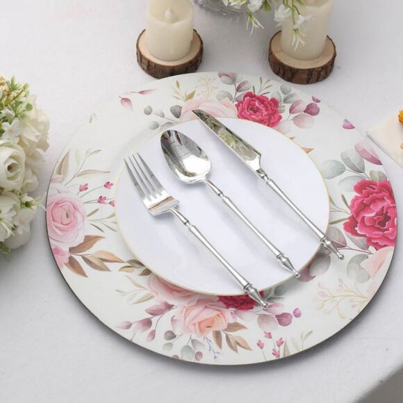 CHARGER PLATE - 6 pack:  13" Rose Flower Design Plastic Charger Plates - Picture 10 of 15